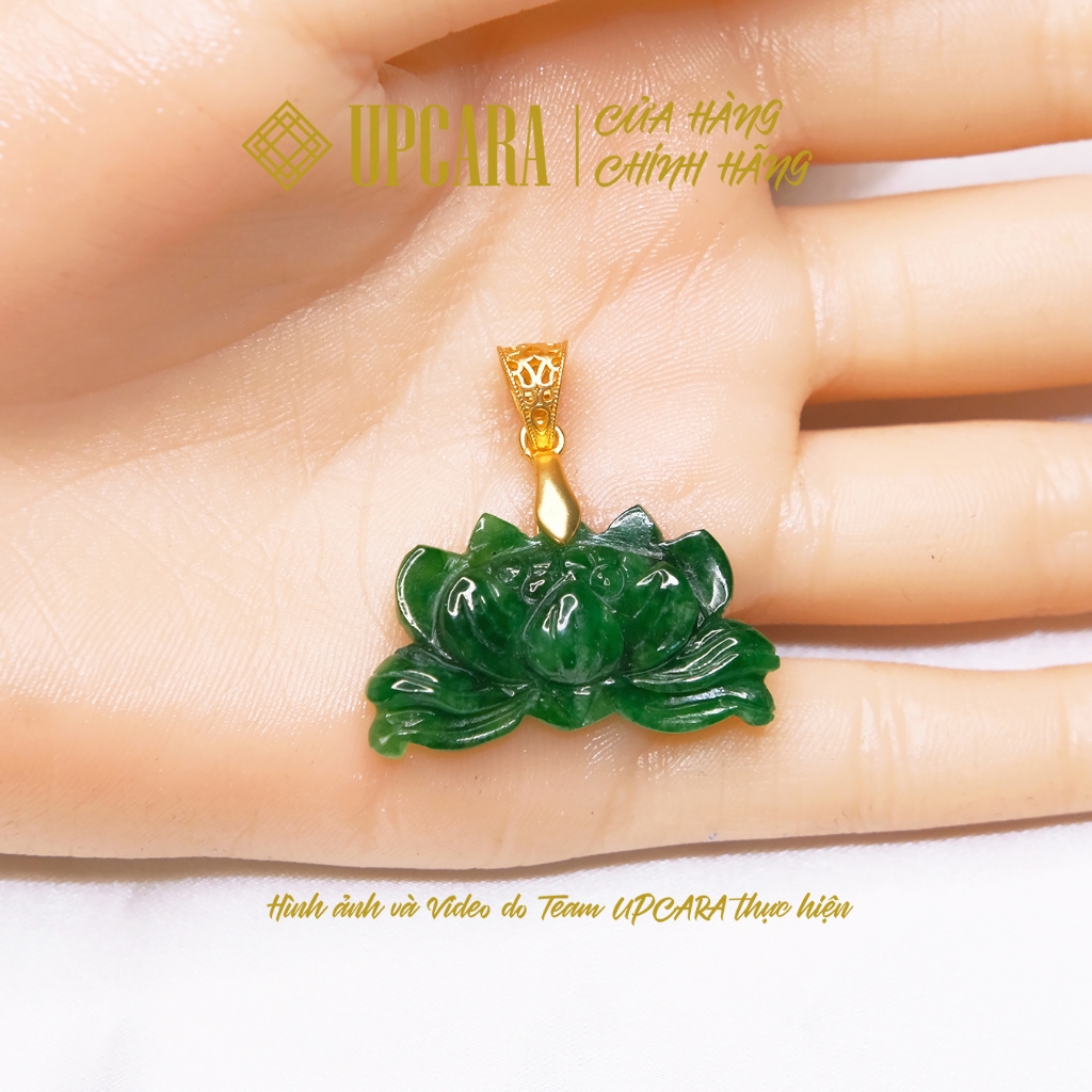Mặt hoa sen ngọc sơn thủy dùng làm mặt dây chuyền vòng cổ, xỏ vòng tay UPCARA