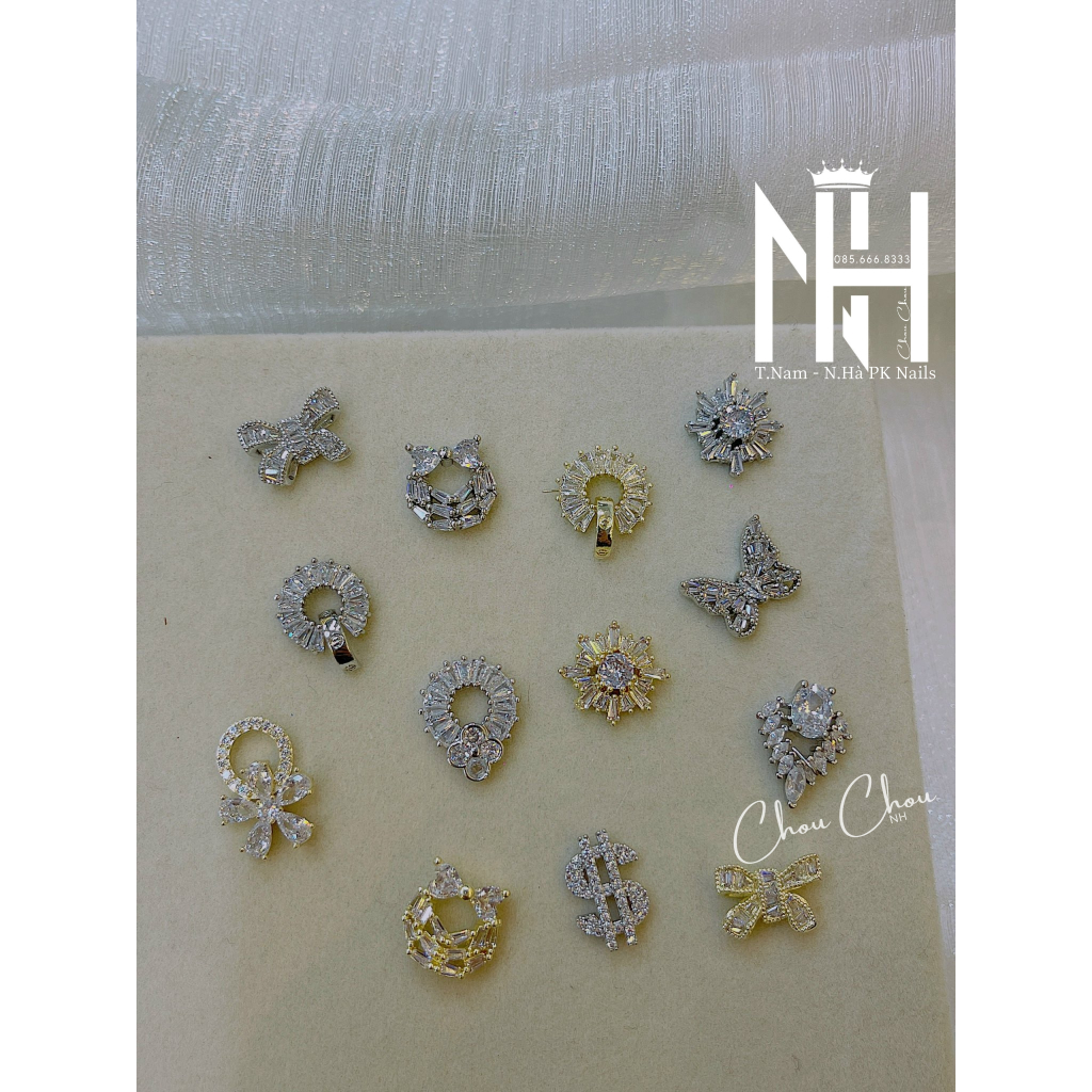 Charm cao cấp trang trí móng tay tổng hợp, phụ kiện nail, charm đá gắn móng