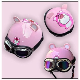 Gấu dâu mũ bảo hiểm tặng kèm tai gấu + kính xịn