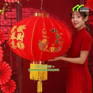 Cầu nhung trang trí tết, đèn lồng đỏ vải nhung