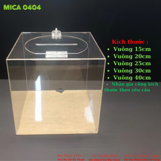 Hộp mica đứng phiếu - Thùng bốc thăm mica - Thùng từ thiện vuông 25cm