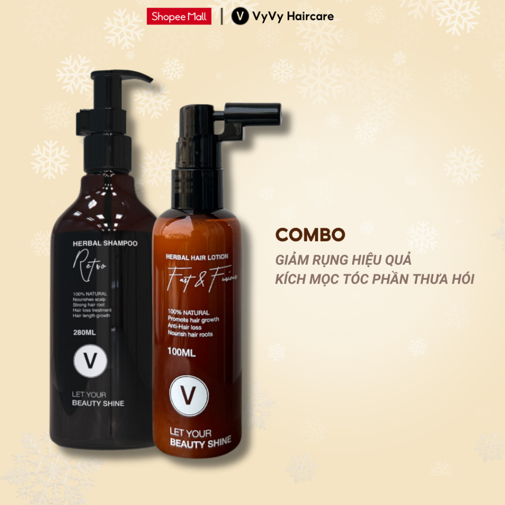 Bộ gội xịt giảm rụng kích mọc cho tóc nhanh dày và dài da đầu không bết ngứa combo 4 vyvyhaircare V 460ml