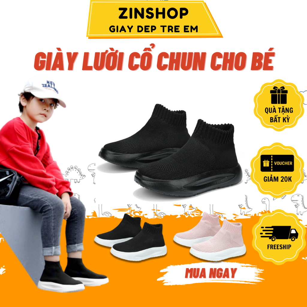 Giày Lười Cho Bé Co Dãn 4 Chiều Thoáng Khí Giày Lười Cổ Chun Bé Trai Bé Gái G223 Zin shop kid