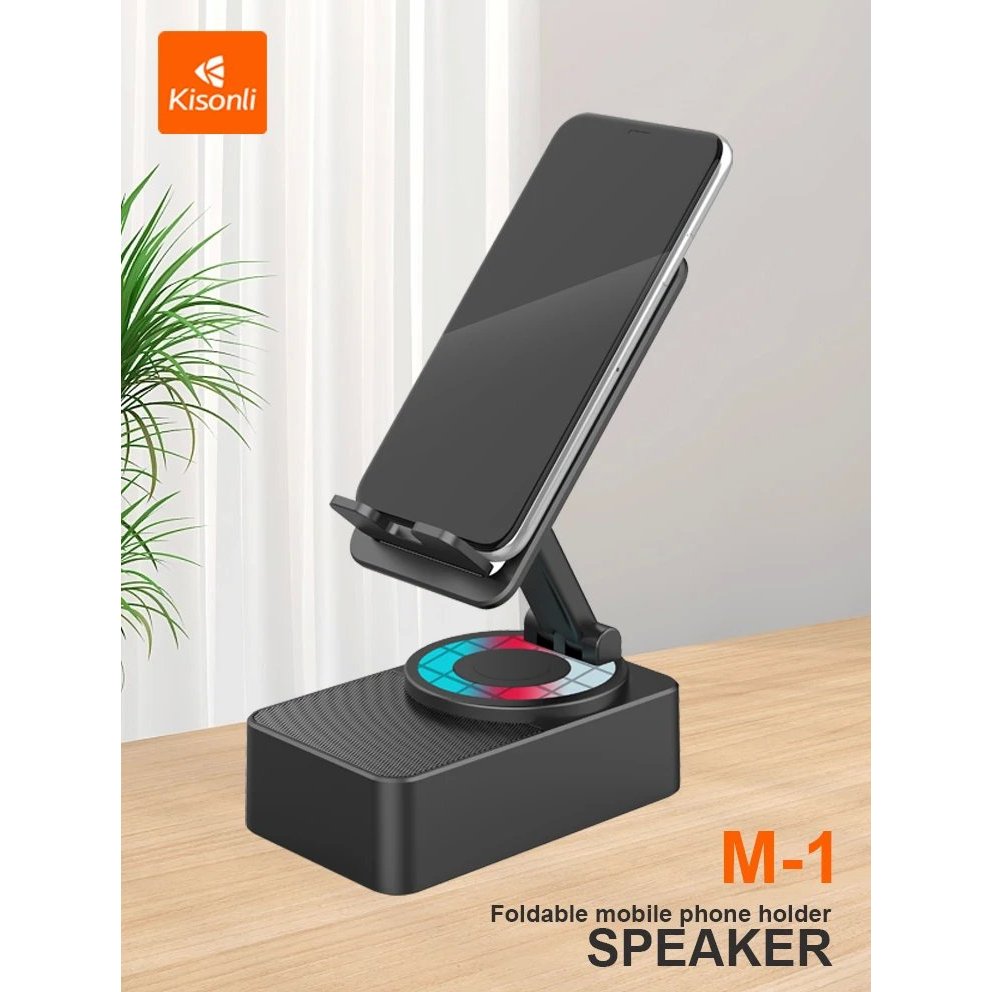 Loa bluetooth Kisonli M-1 3in1 kiêm giá đỡ điện thoại  Âm trầm có led