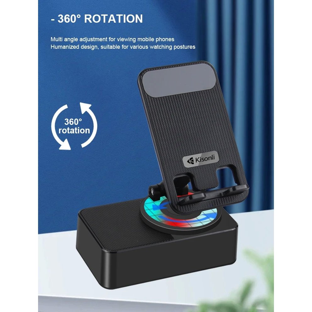 Loa bluetooth Kisonli M-1 3in1 kiêm giá đỡ điện thoại  Âm trầm có led