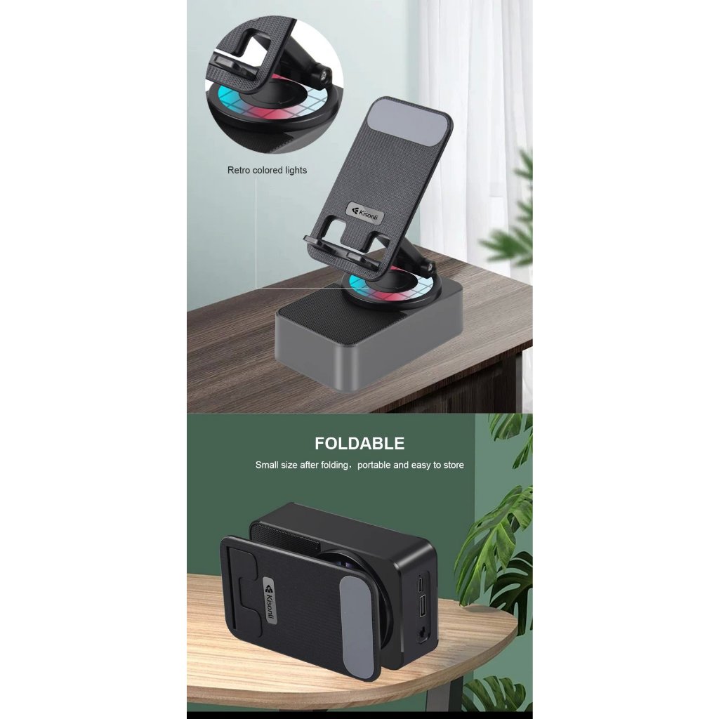 Loa bluetooth Kisonli M-1 3in1 kiêm giá đỡ điện thoại  Âm trầm có led