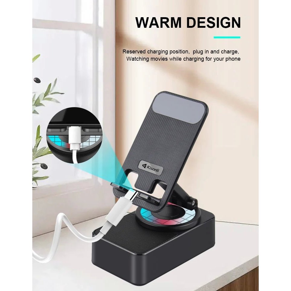 Loa bluetooth Kisonli M-1 3in1 kiêm giá đỡ điện thoại  Âm trầm có led