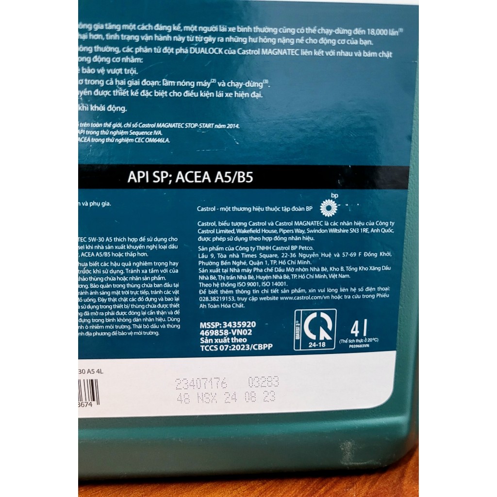 Dầu nhớt 5W30 Castrol Magnatec SN A5/B5, dầu nhớt ôtô máy xăng và dầu Mercedes Benz, BMW, Toyota, Huyndai, KIA, Ford