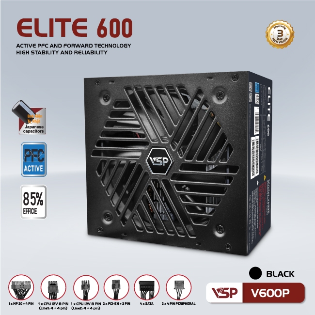 Bộ Nguồn Công Suất Thực VSP Elite Active PFC V600P