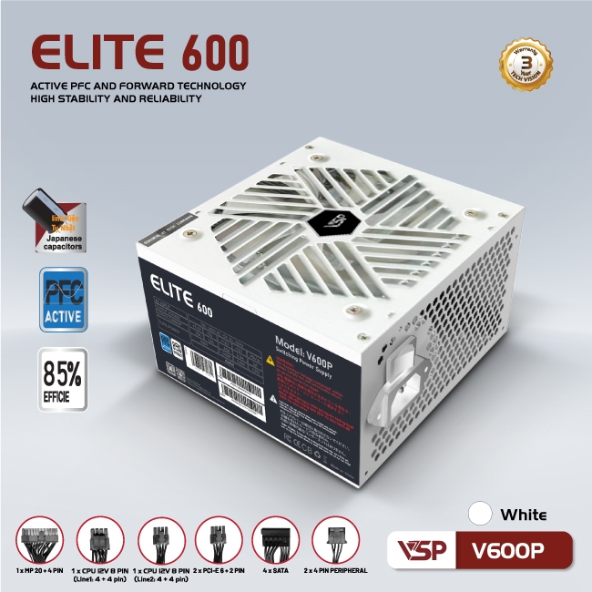 Bộ Nguồn Công Suất Thực VSP Elite Active PFC V600P