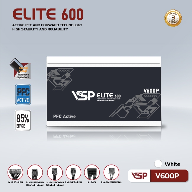 Bộ Nguồn Công Suất Thực VSP Elite Active PFC V600P