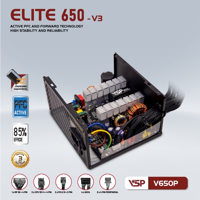 Bộ Nguồn Công Suất Thực VSP Elite Active PFC V650P - V3