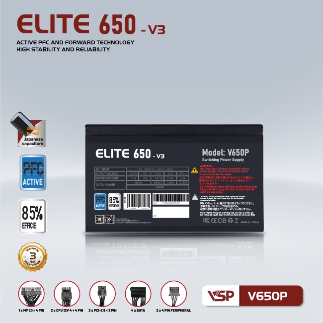 Bộ Nguồn Công Suất Thực VSP Elite Active PFC V650P - V3