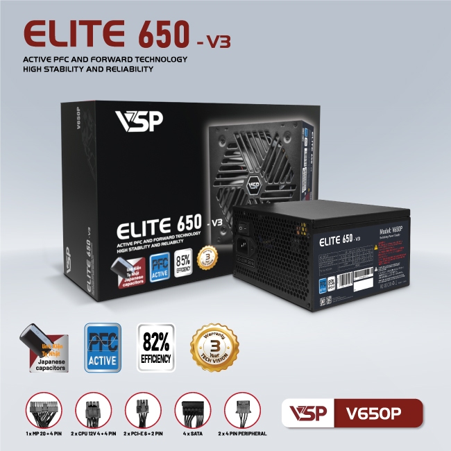 Bộ Nguồn Công Suất Thực VSP Elite Active PFC V650P - V3