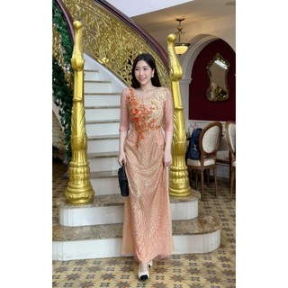 Đầm Dạ Hội Nữ Kim Tuyến Phối Hoa Sang Trọng , Cao Cấp , Dự Tiệc Ngồi Sui