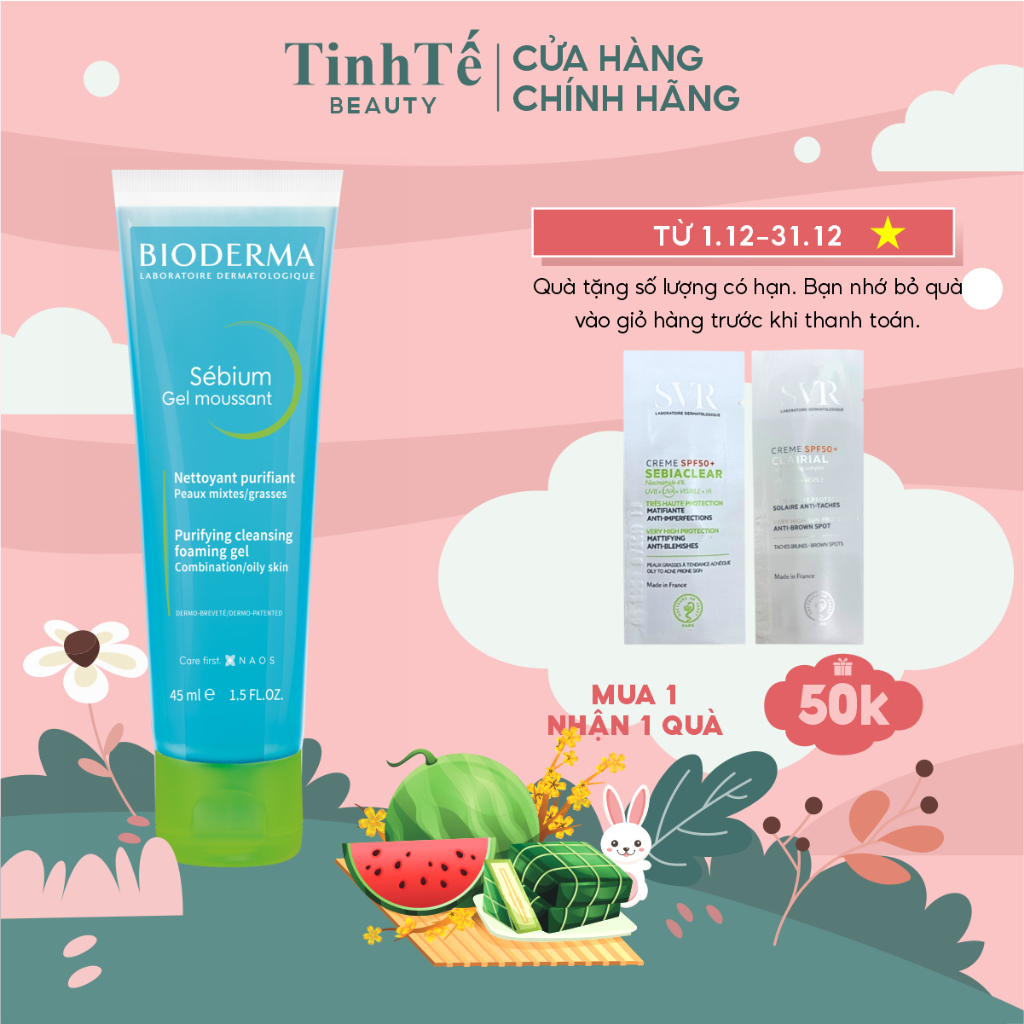 Gel rửa mặt tạo bọt da dầu hỗn hợp Bioderma Sebium Gel Moussant - 45ml