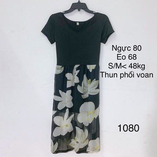 Đầm thun phối voan hoa thoải mái, pass đầm 2hand