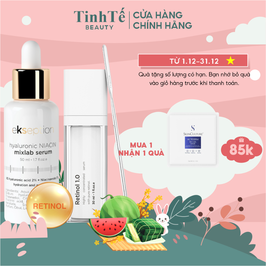 Bộ đôi ngừa mụn, mờ thâm Ekseption Hyaluronic Niacin và Fusion Retinol 1.0