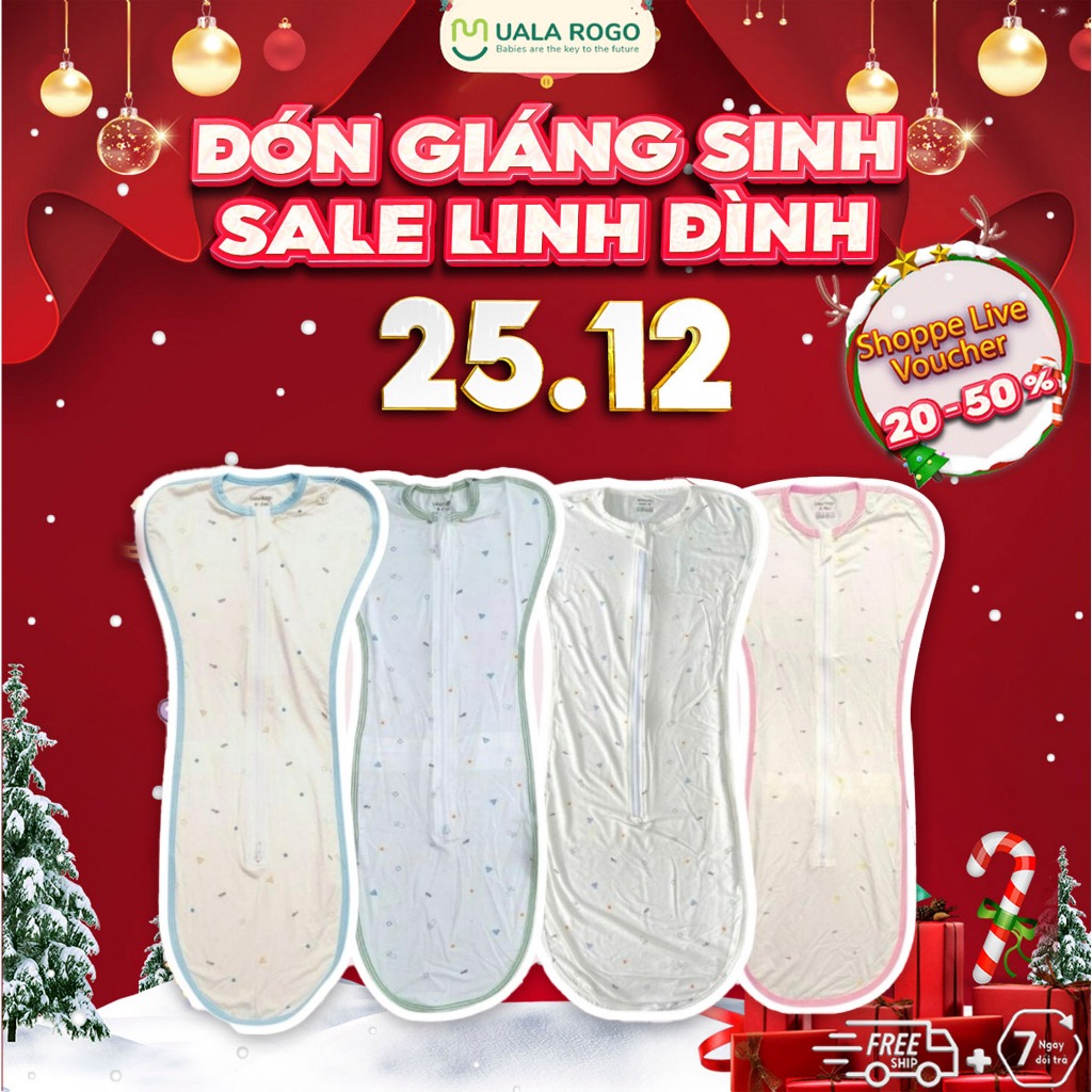 Nhộng chũn cho bé Ualarogo 0-12 tháng chống giật mình tự ngủ vải sợi tre Bamboo co giãn thoáng mát 2450