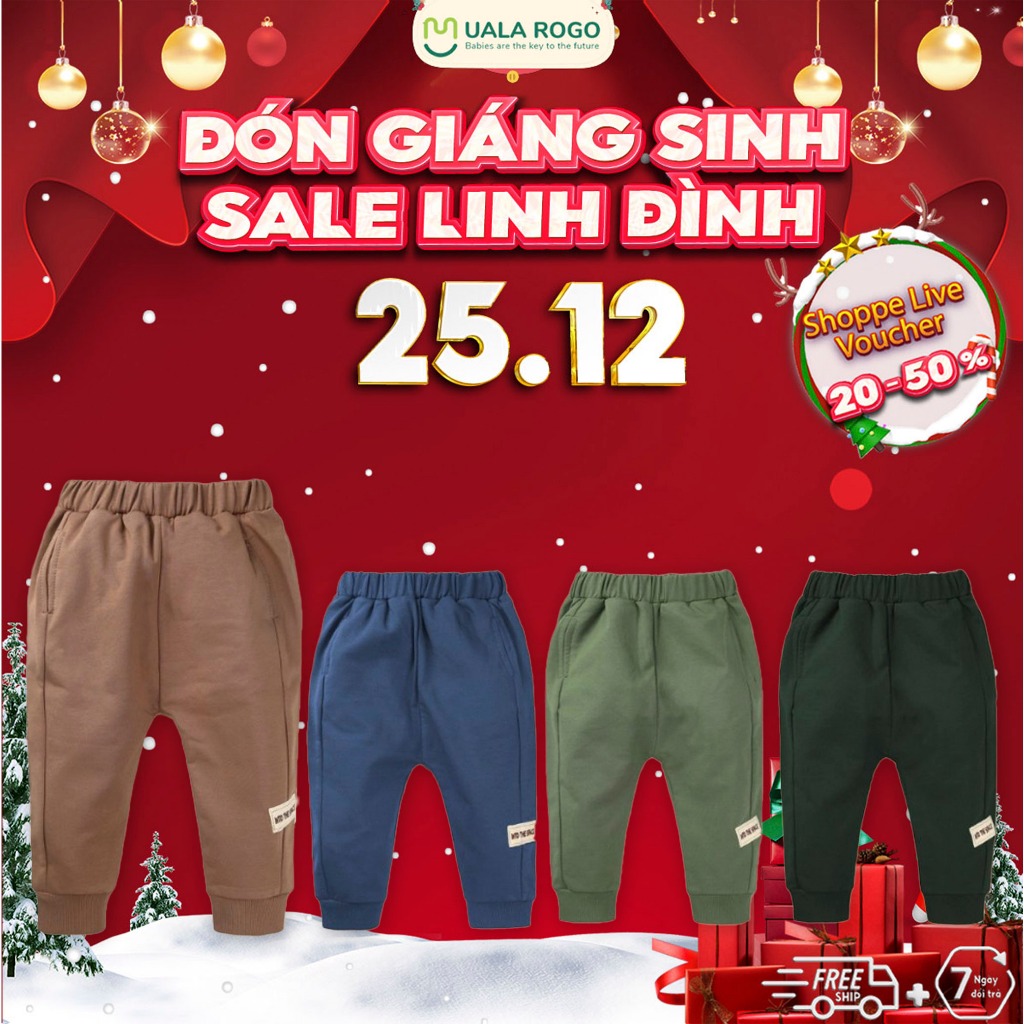 Quần dài bé trai bé gái Ualarogo 1- 5 tuổi vải Cotton nỉ dày dặn co giãn mềm mại UR 3672