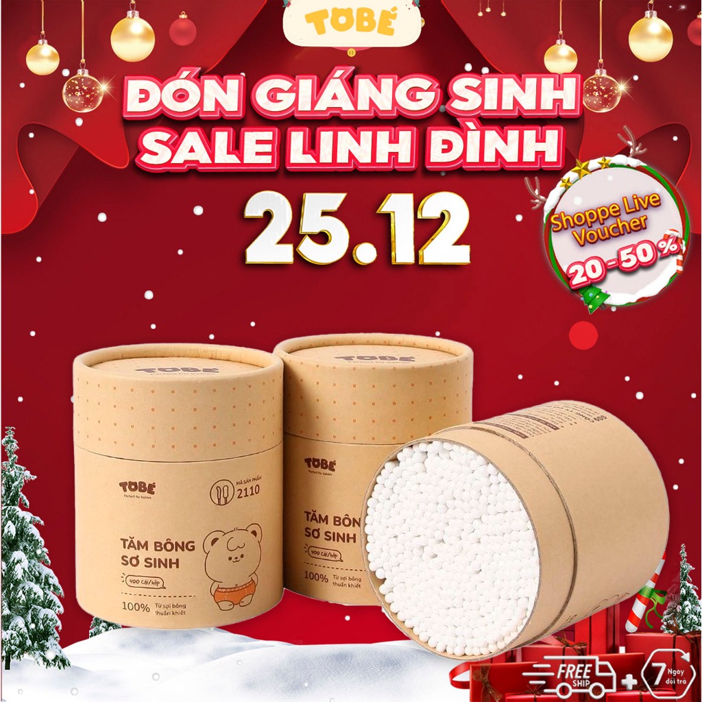 Tăm bông sơ sinh Ualarogo TOBÉ hộp 400 que 7cm từ bông tự nhiên an toàn tiện lợi