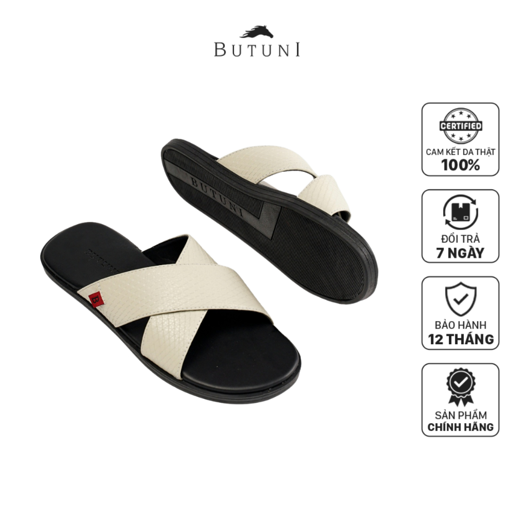 Dép quai chéo BUTUNI Logan S Slippers da bò vân da rắn đế khâu thủ công chống trượt bảo hành 12 tháng