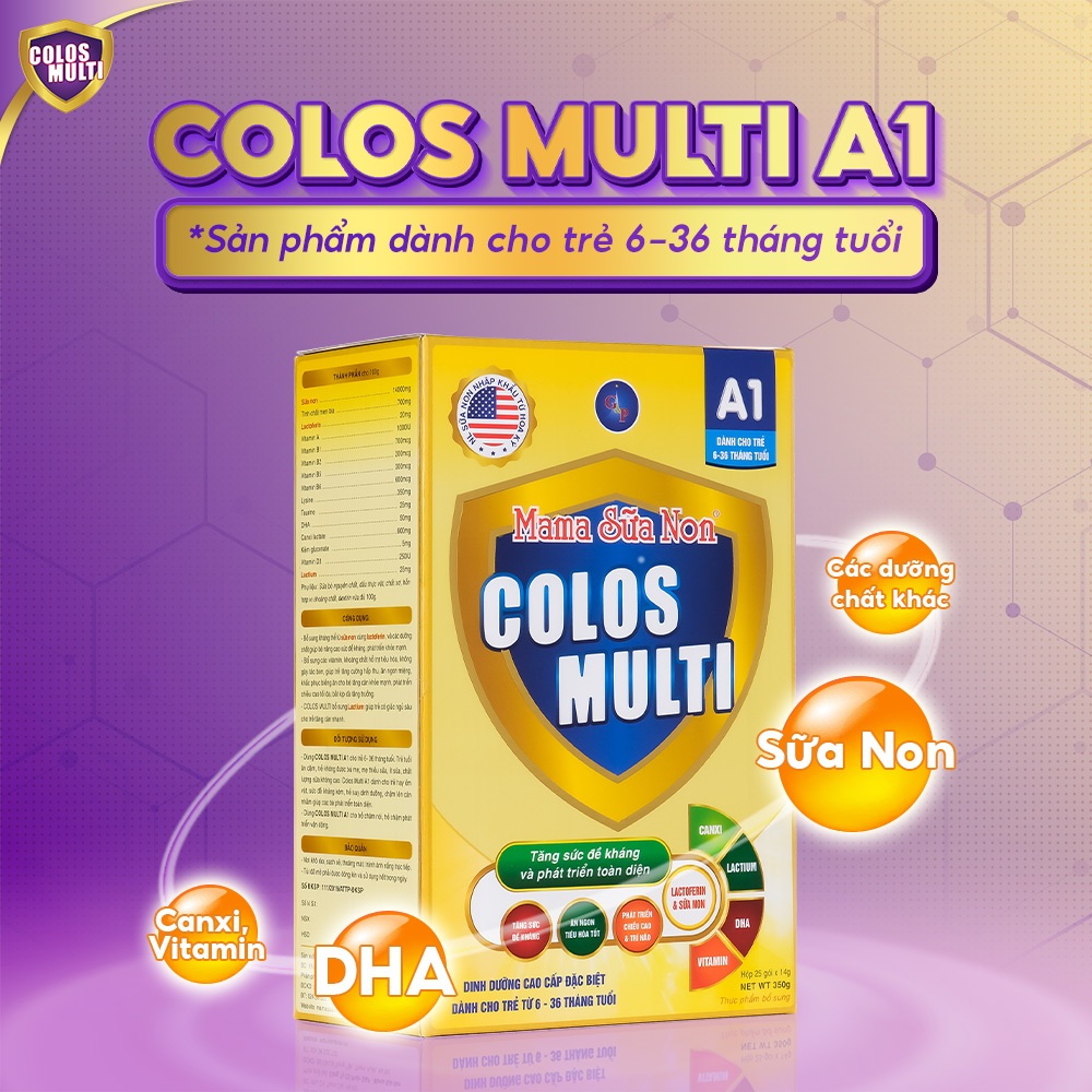 Combo 2 hộp Sữa non Colosmulti A1 hỗ trợ tăng cường sức đề kháng cho trẻ hộp 25 gói x14g