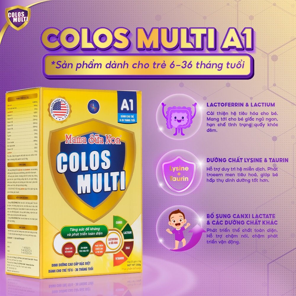 Combo 2 hộp Sữa non Colosmulti A1 hỗ trợ tăng cường sức đề kháng cho trẻ hộp 25 gói x14g