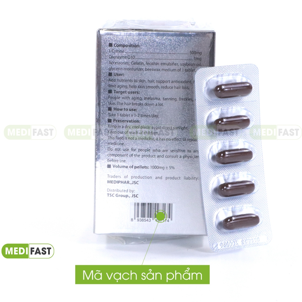 Viên uống đẹp da Lcystine Hộp 60 viên- Giúp bổ sung dưỡng chất da và tóc, hạn chế lão hóa da, giảm rụng tóc, da sáng min