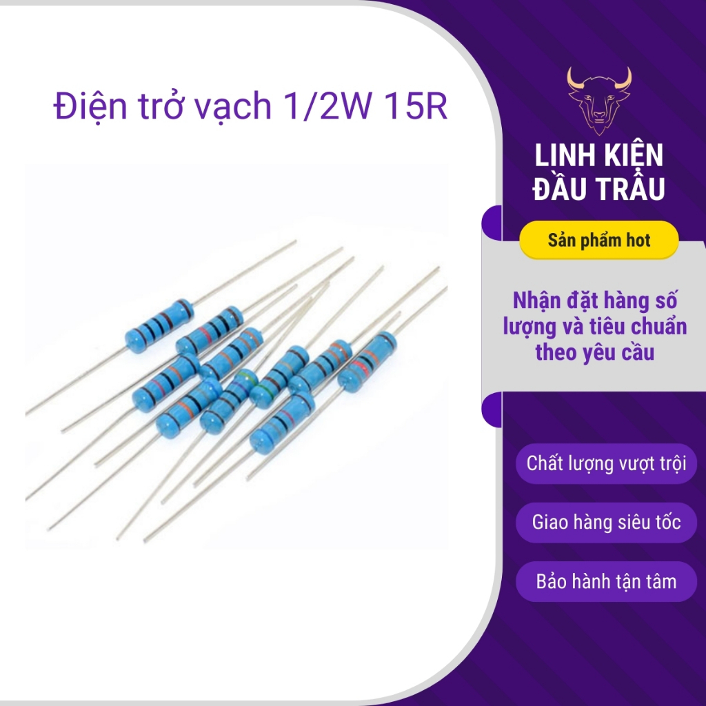 Điện trở vạch 1/2W 15R 1% chân đồng túi 20 con đảm bảo chất lượng linh kiện đầu trâu