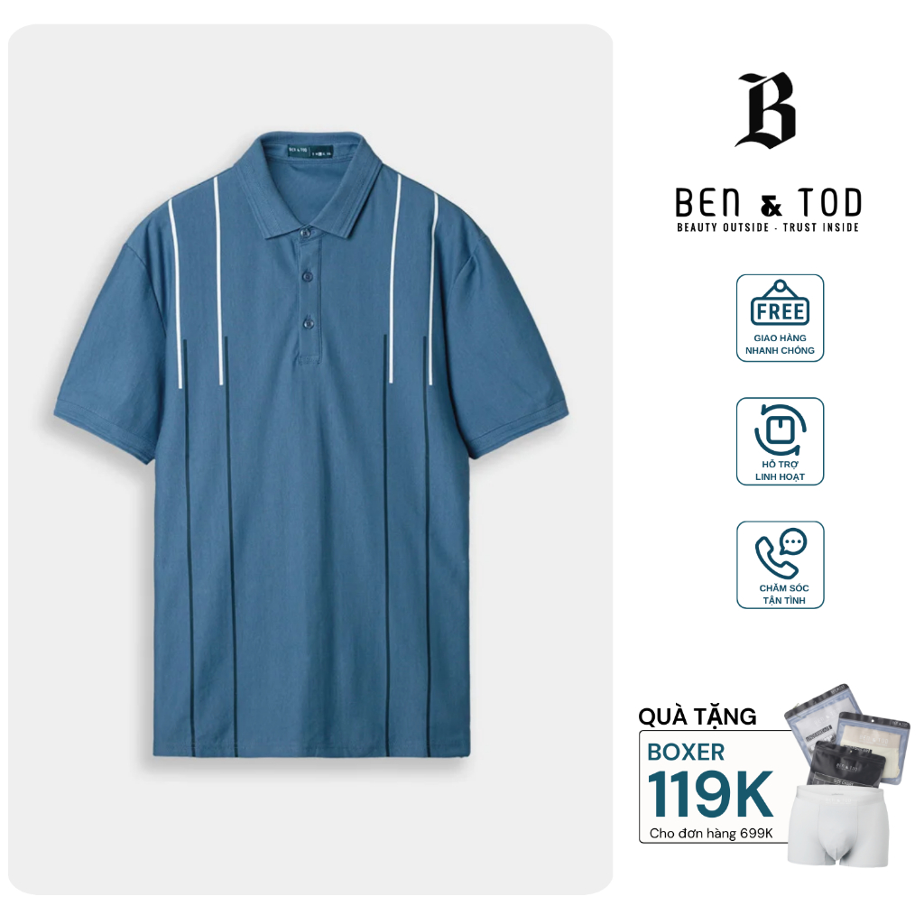 Áo Polo nam BEN & TOD R1300BB348 in sọc, thanh lịch, đơn giản, sang trọng, cotton thoáng mát