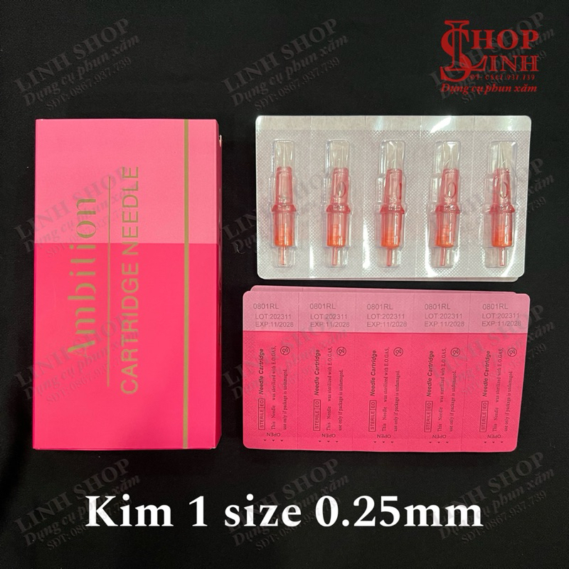 (Hộp 20cái) Kim Ambition Hồng, kim xăm Ambition đủ size, Kim đạn siêu bén dùng cho máy pen Linh Shop