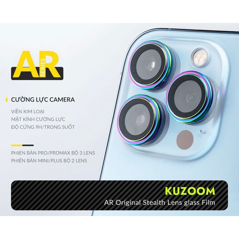 Bộ Kính Cường Lực Camera Lens iphone 15 /15 plus/15 pro/15 pro max Viền Nhôm Kuzoom Bảo Vệ Camera Ch
