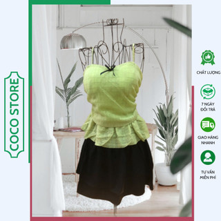 Set áo pelum cúp ngực 2 dây kèm chân váy đen xòe cocostore se04