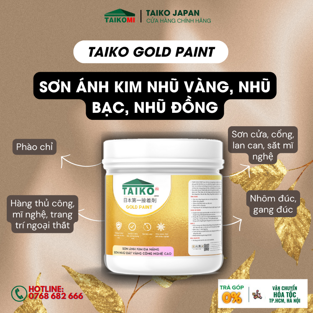  Sơn Nhũ Đồng, Nhũ Vàng Ánh Kim Cao Cấp,Trang Trí Ngoại Thất Hệ Nước An Toàn Bền Màu / TAIKO GOLD PAINT