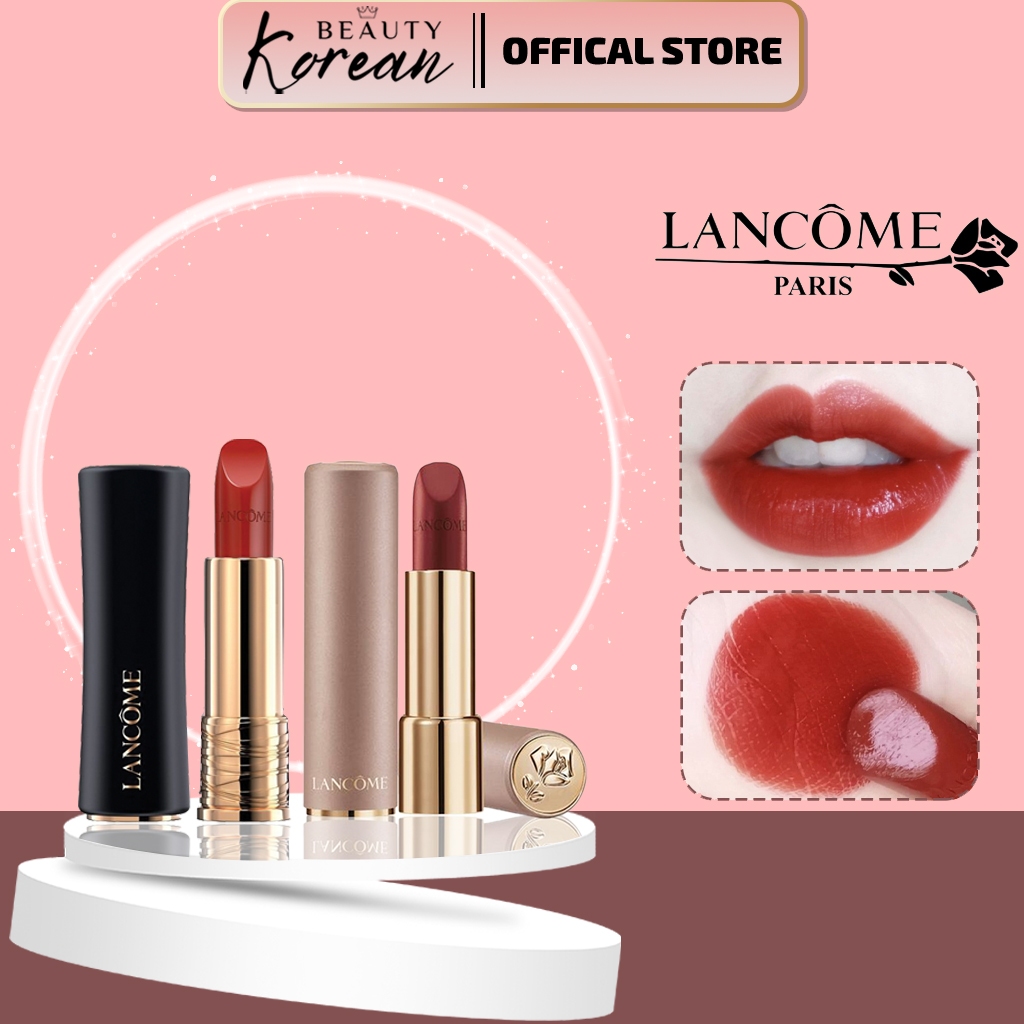 Son Lancome Rouge Intimatte, son thỏi lì và mịn, lâu trôi, lên màu cực chuẩn.
