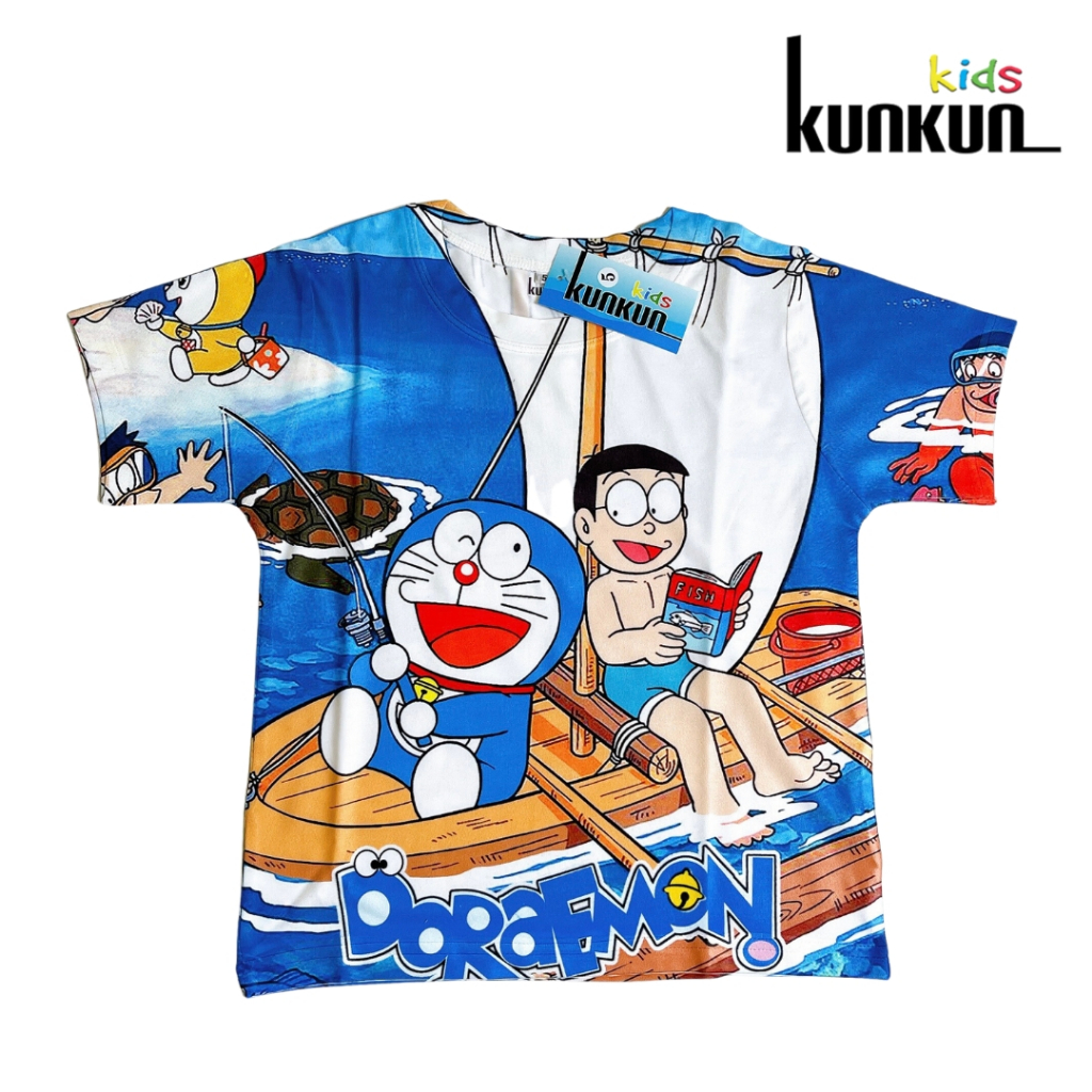 Quần áo trẻ em KUNKUN TP753 in 3D hình doraemon nobita chất thun lạnh thoáng mát - Bộ cộc tay bé trai size đại 10-60kg