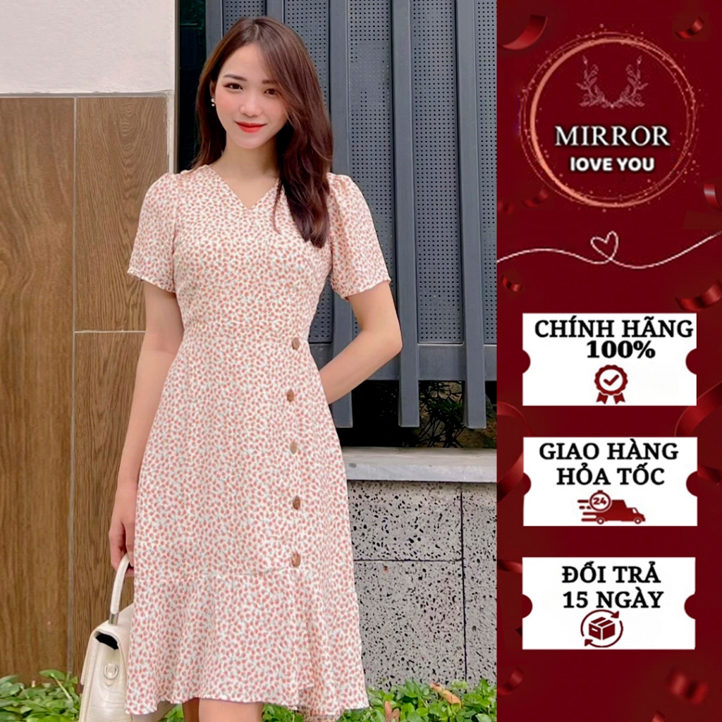 Váy hoa nhí cổ tim đầm thiết kế đầm nữ dễ thương có bèo có tay che khuyết điểm đầm công sở đầm đi chơi đầm đi du lịch