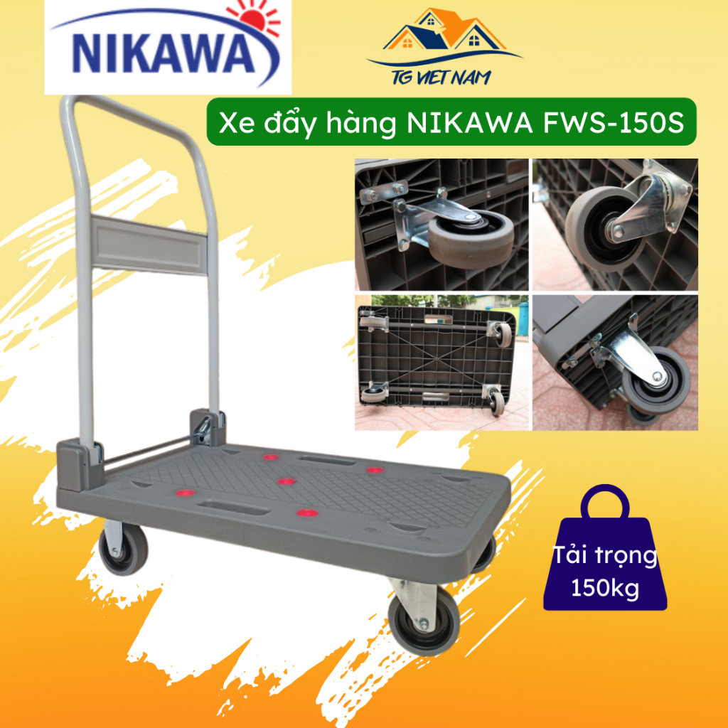 [CHÍNH HÃNG] Xe đẩy hàng gấp gọn Nikawa FWS-150S - Tải 150kg, 4 bánh Gấp Gọn - Xe Kéo Hàng Gấp Gọn - Xe Đẩy Hàng Tay