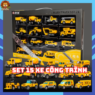 Set đồ chơi 15 xe công trình mini, 15 xe ô tô cứu hỏa mini hợp kim cho bé tha hồ vui chơi