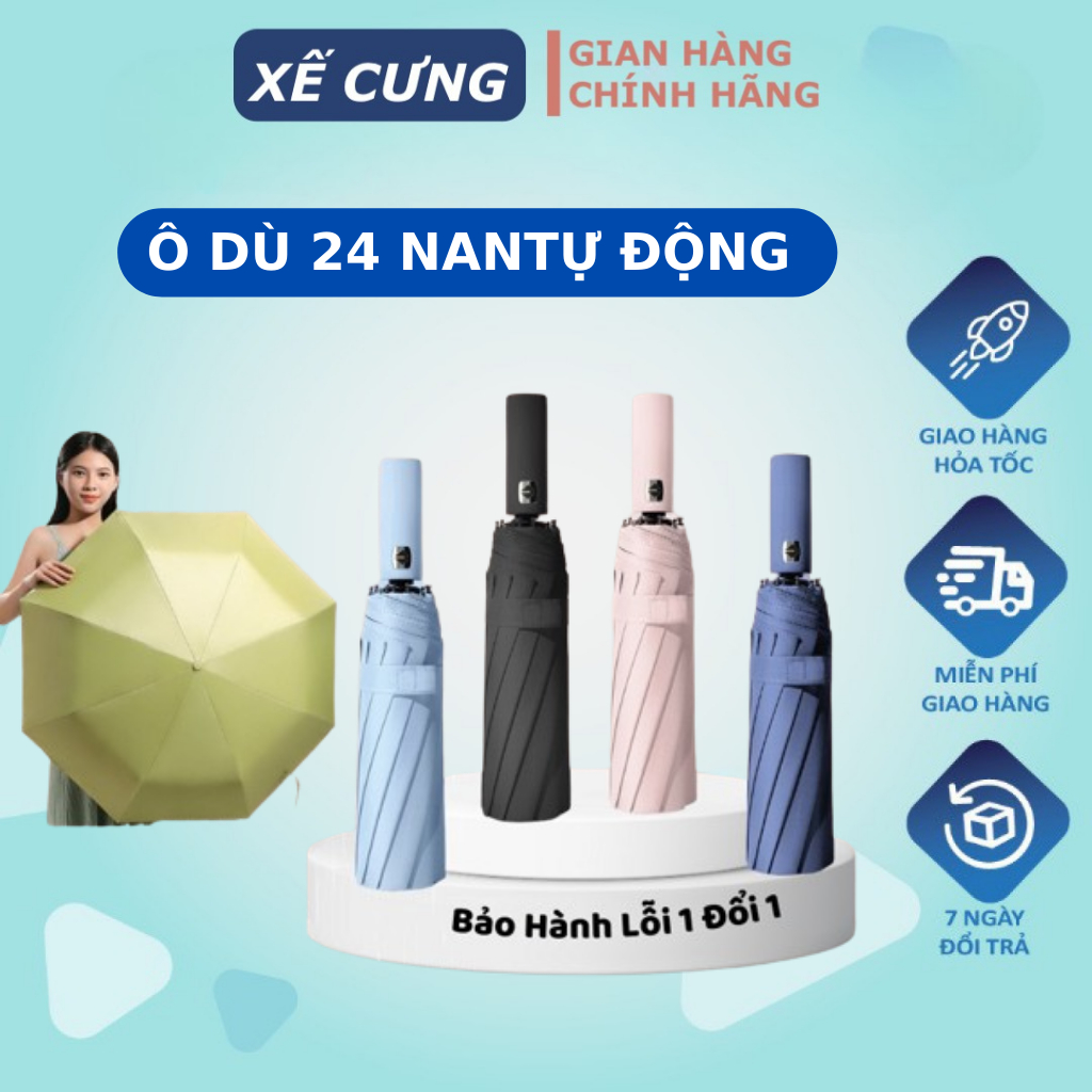 Dù Che Nắng Ô Che Mưa Cao Cấp 24 Nan Chống Thấm Nước Đóng Mở Tự Động Chống Uv - BH 12 Tháng