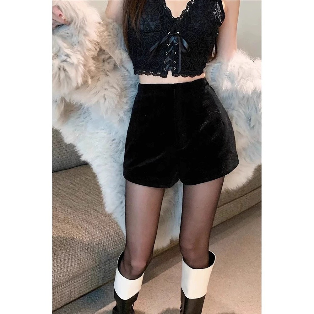 Quần short nhung trơn cạp liền lưng cao - 247store.vn - QuansoocnhungQ58_P1K2
