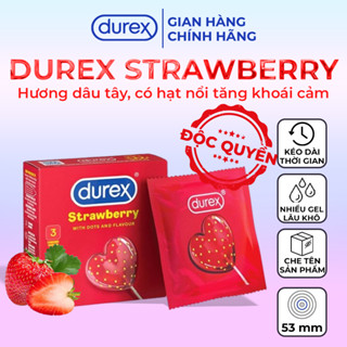 [CHE TÊN SP] Bao Cao Su Durex Hương Dâu Có Hạt Nổi Hộp 3 cái Size 53mm Durex Sensual Strawberry