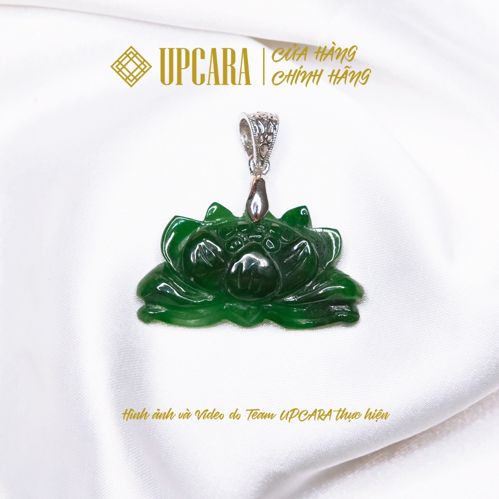 Mặt hoa sen ngọc sơn thủy dùng làm mặt dây chuyền vòng cổ, xỏ vòng tay UPCARA