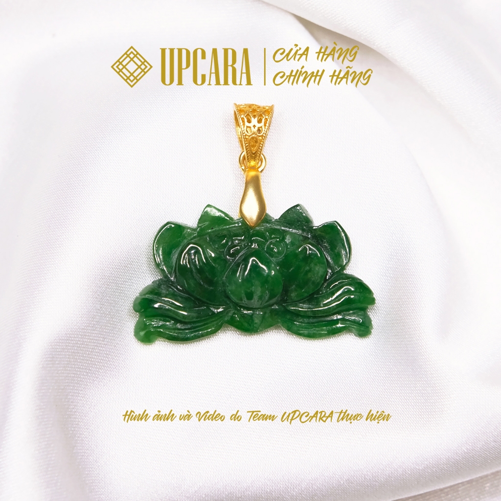 Mặt hoa sen ngọc sơn thủy dùng làm mặt dây chuyền vòng cổ, xỏ vòng tay UPCARA