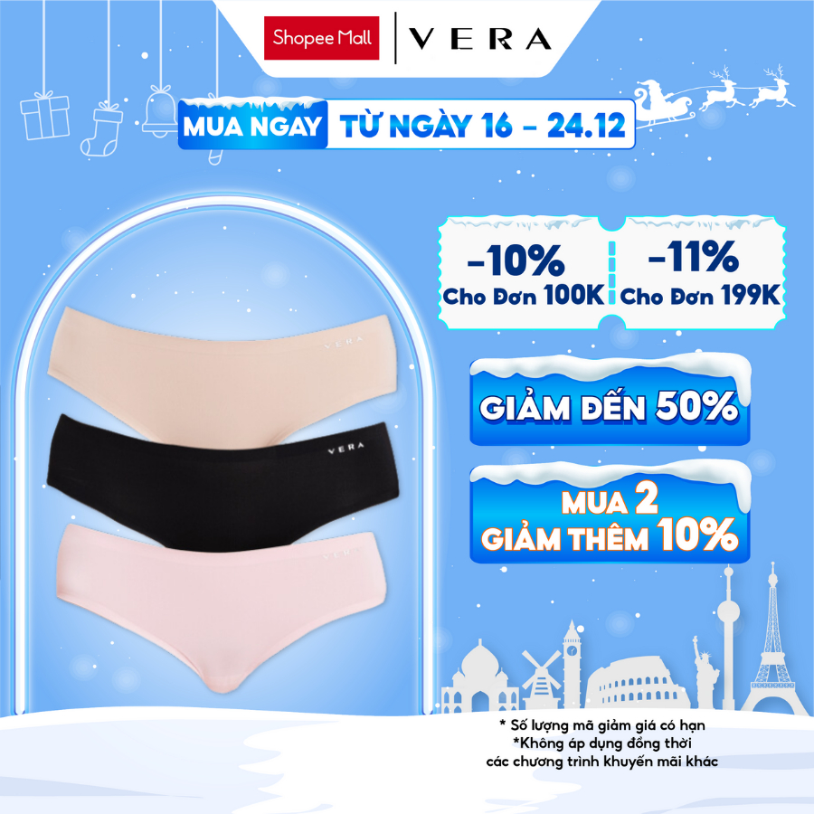 Combo 3 Quần lót đúc su Hipster seamless VERA cao cấp thoáng khí chống lộ viền V0510 [Giao màu ngẫu nhiên]