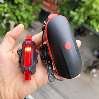 Combo Đèn Còi xe đạp thể thao siêu sáng có còi pin sạc chống nước + Đèn chiếu hậu cảnh báo