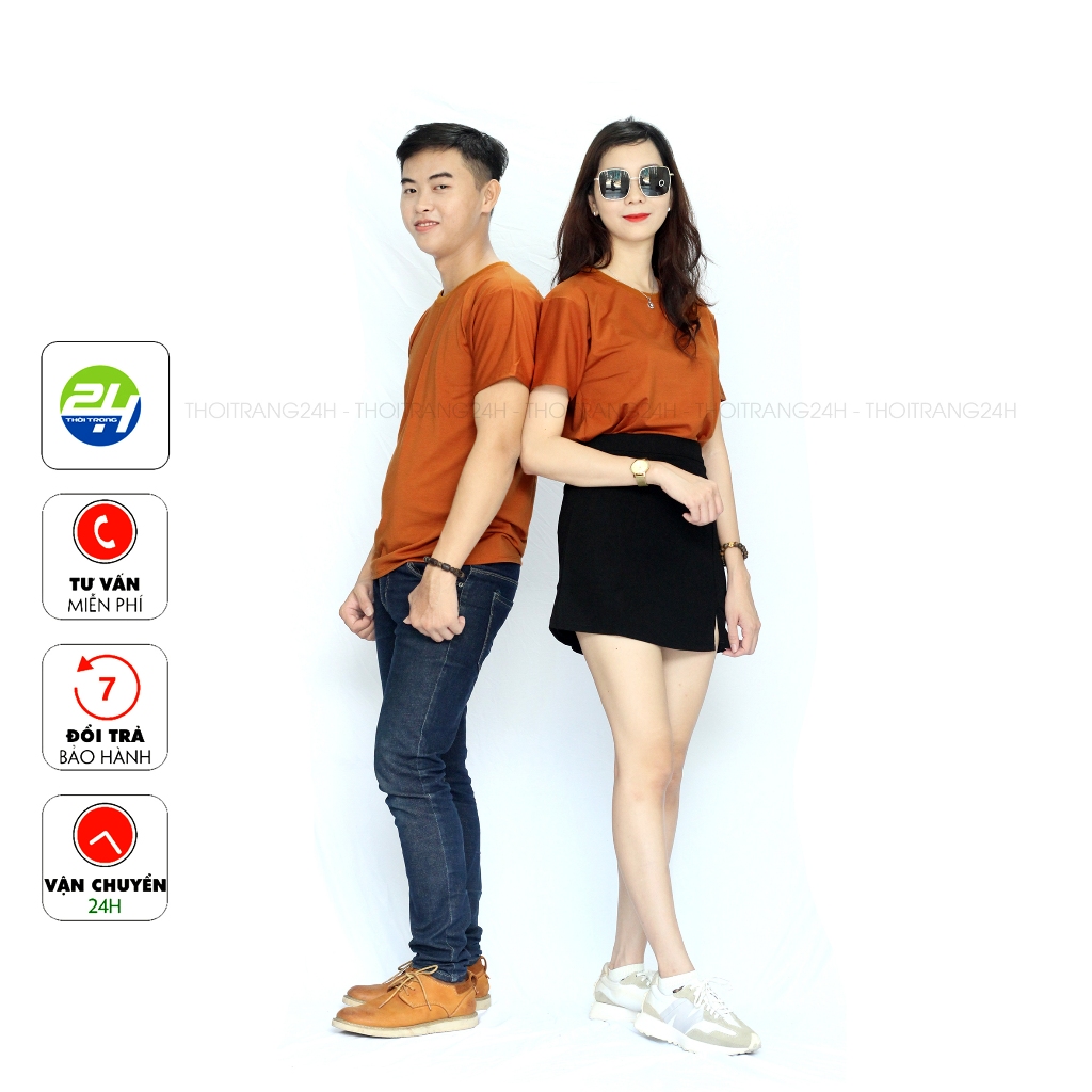 Áo Thun Trơn Màu Nâu Đất Thoitrang24h Vải Dày Mịn Đẹp Không Xù Lông