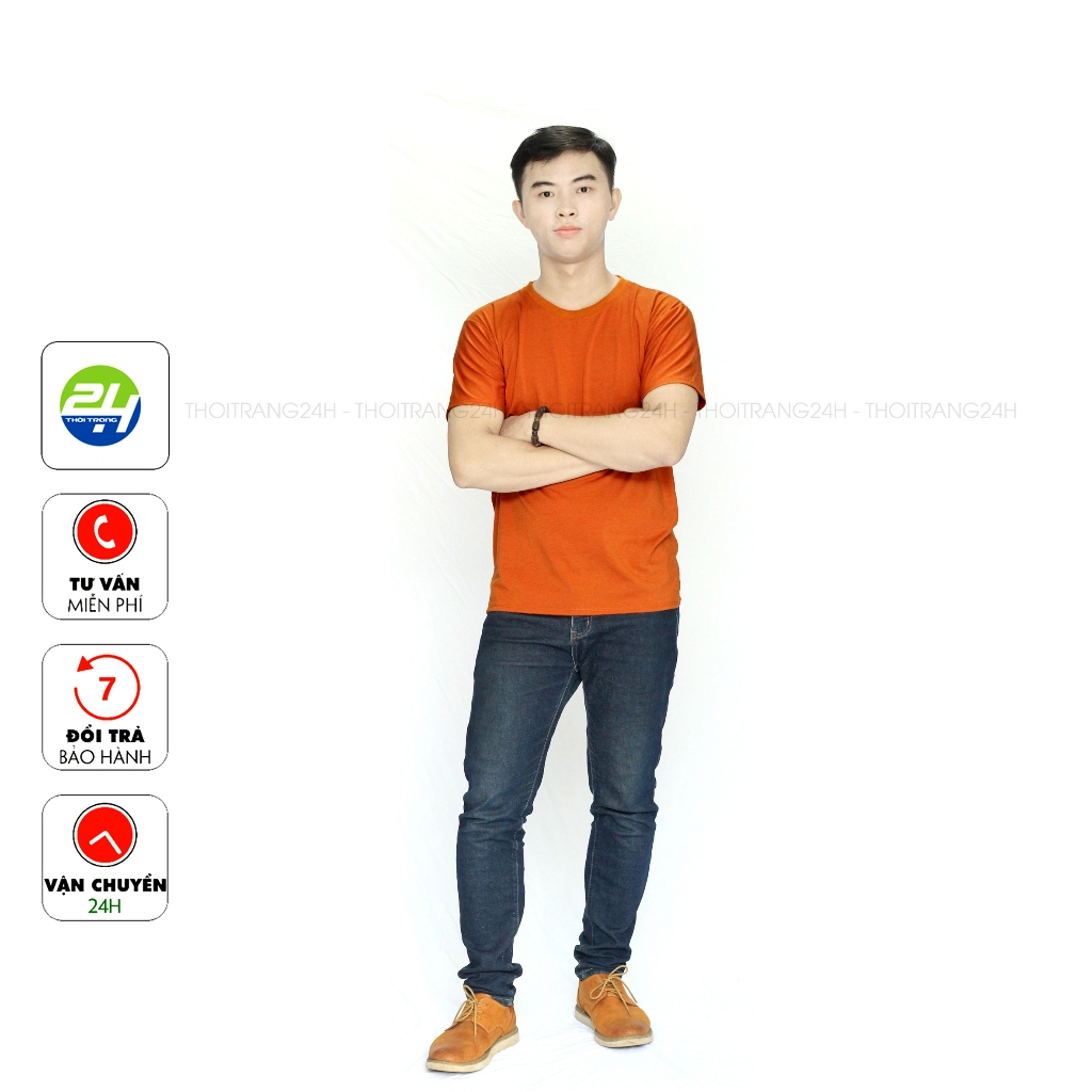 Áo Thun Trơn Màu Nâu Đất Thoitrang24h Vải Dày Mịn Đẹp Không Xù Lông