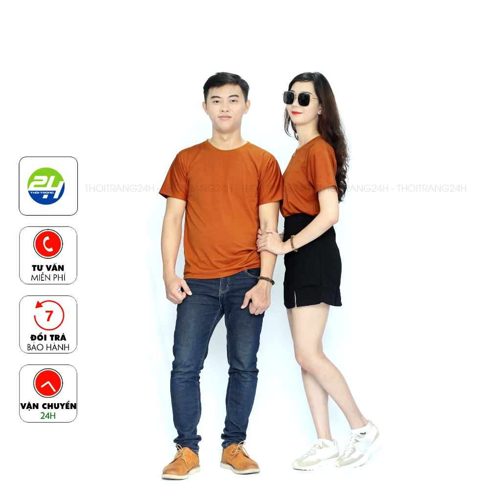 Áo Thun Trơn Màu Nâu Đất Thoitrang24h Vải Dày Mịn Đẹp Không Xù Lông